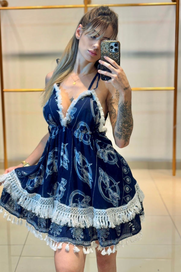 Vestido Curto Costas Nuas Renda/Franja - Image 8
