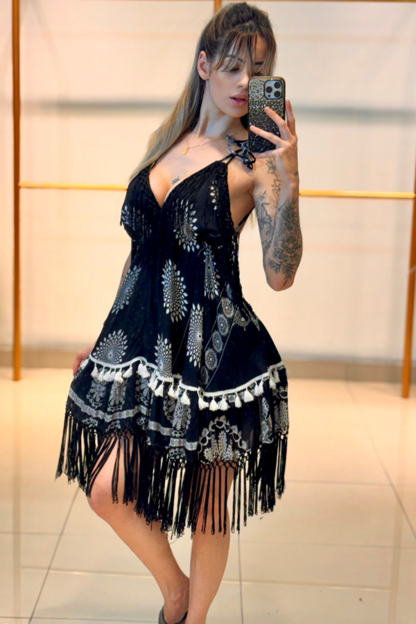 Vestido Curto Costas Nuas Renda/Franja - Image 5