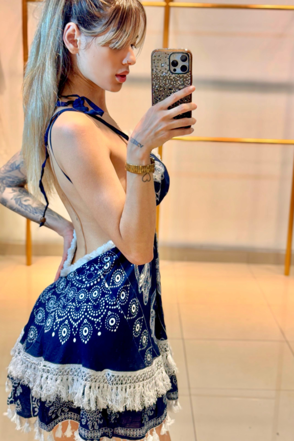 Vestido Curto Costas Nuas Renda/Franja - Image 2
