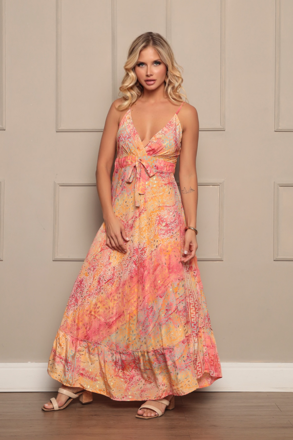 Vestido Longo Lastex Estampas Mix