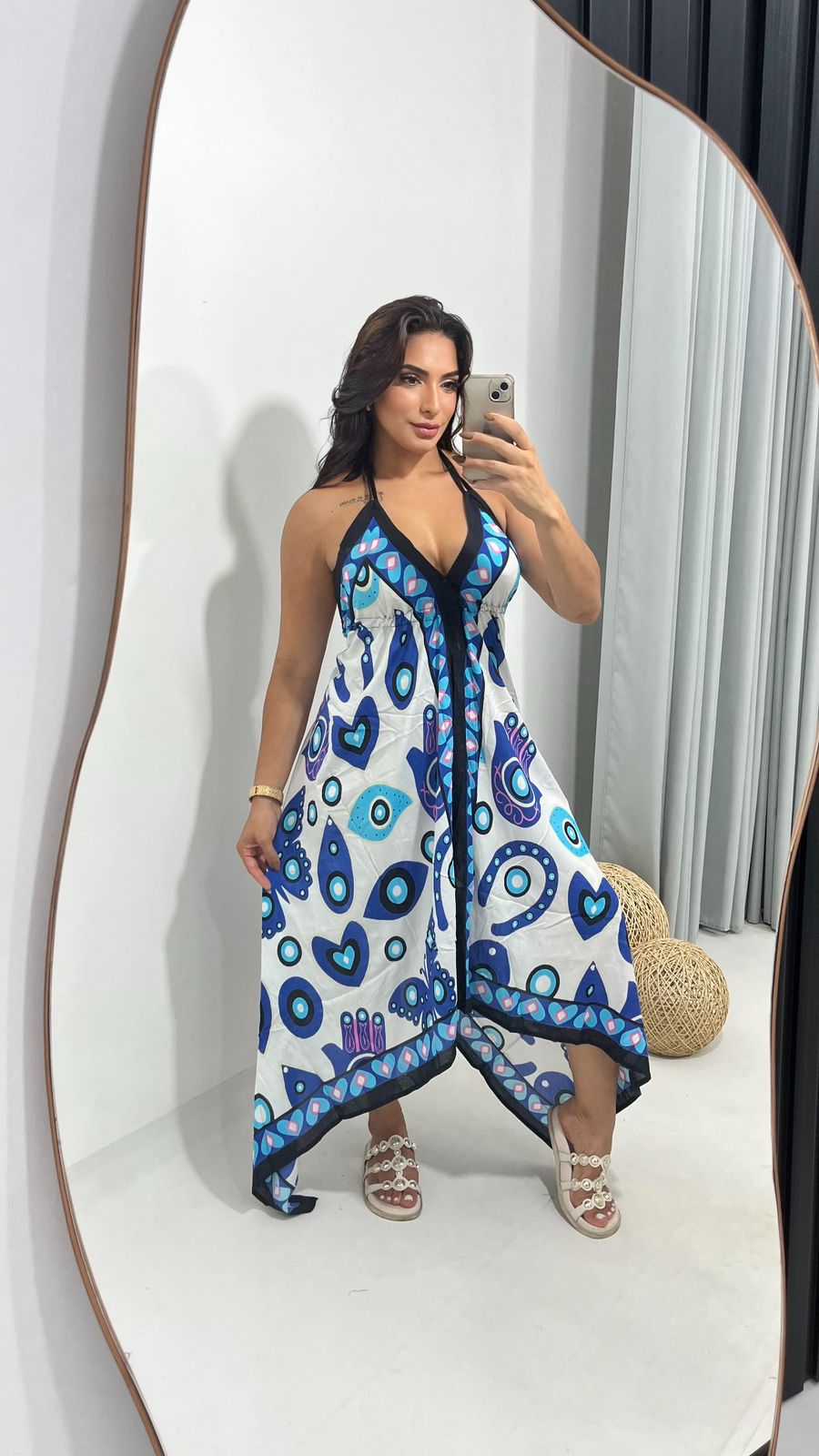 Vestido Olho Grego Costas Lastex Estampas Variadas - Image 4