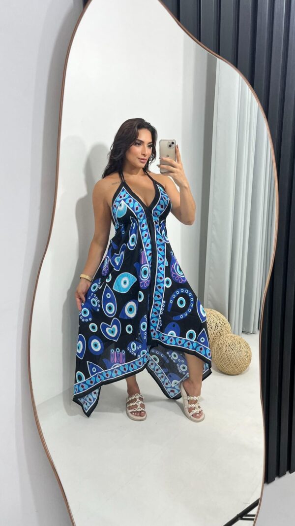 Vestido Olho Grego Costas Lastex Estampas Variadas