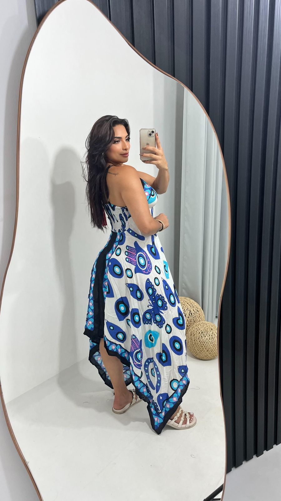 Vestido Olho Grego Costas Lastex Estampas Variadas - Image 6