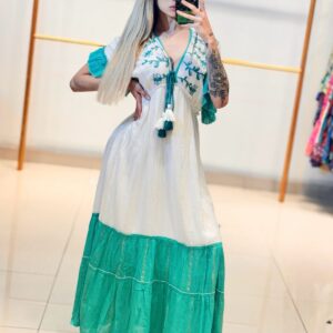 Vestido longo Manga Evasê
