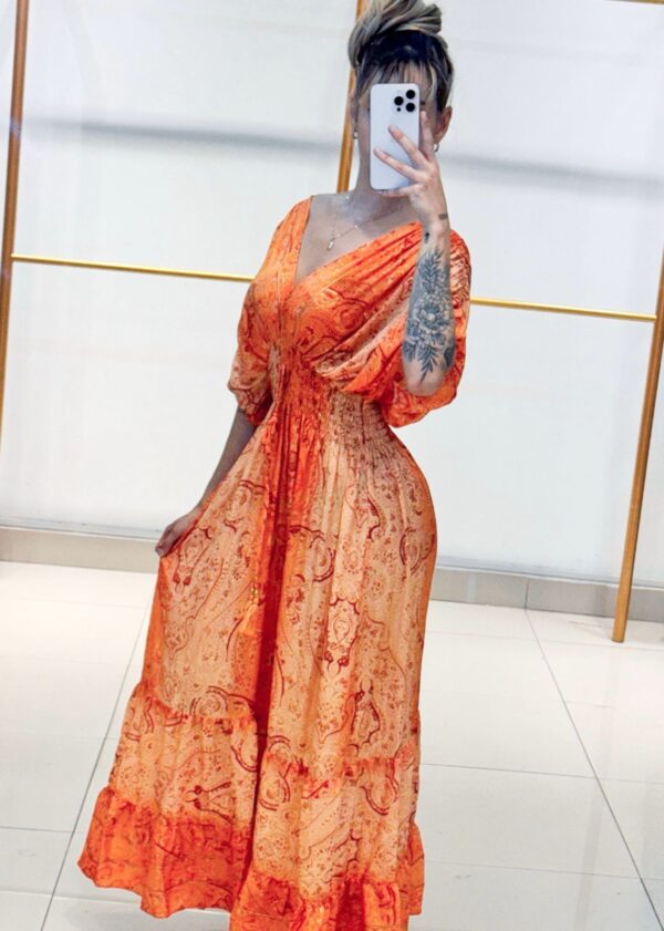 Vestido Seda Manga Bufante Mix - Image 5