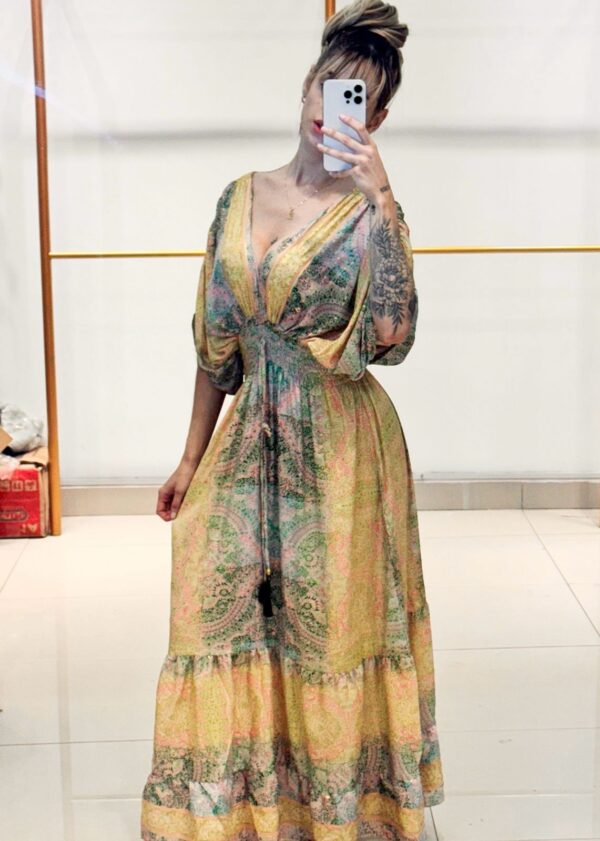 Vestido Seda Manga Bufante Mix - Image 6