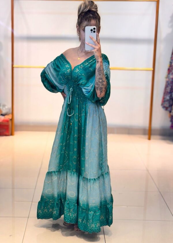 Vestido Seda Manga Bufante Mix - Image 7