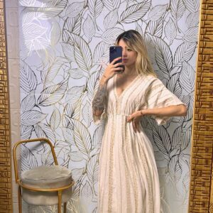 Vestido Boho longo com Detalhes delicados em Dourado
